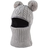 Winter Baby Knitted Hat Scarf Kids Boys Girls Hood Hats Toddler Earflap Beanie with Pompom