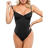 Popilush Corset Bodysuit Built in Bra - V Neck Bodysuits for Women Tummy Control Thong Shapewear Concert Outfits Club Tops