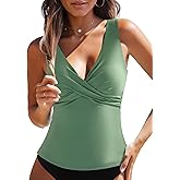 GRAPENT Tankini Tops for Women Cross Over Adjustable Straps Padded Modest Swimsuits Swimwear Bathing Suit Swim Top Only