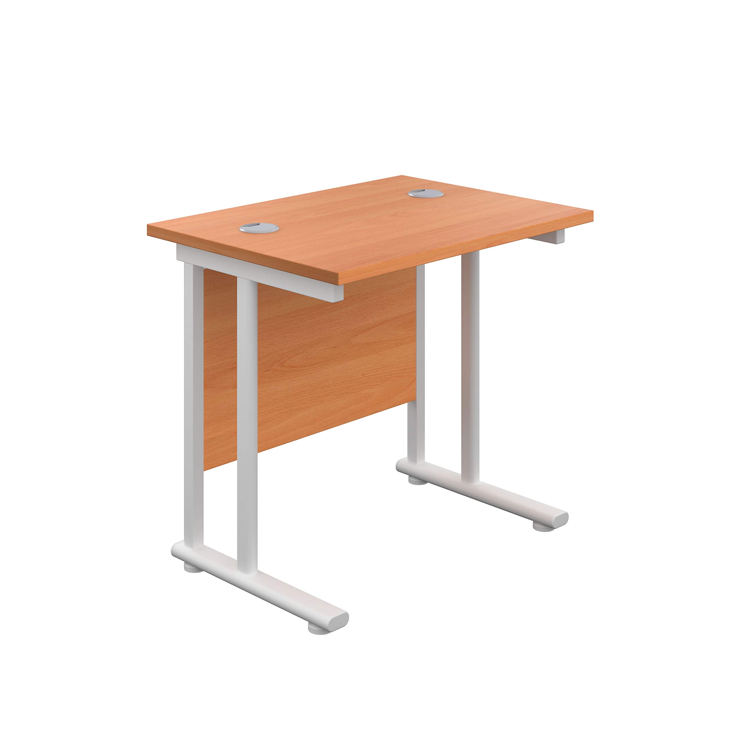 Office Hippo Heavy Duty Rectangular Cantilever Office Desk, Home Office Desk, Office Table, Integrated Cable Ports, PC Desk For Office or Home, 5 Yr Wty - White Frame/Beech Top, 80cm x 60cm