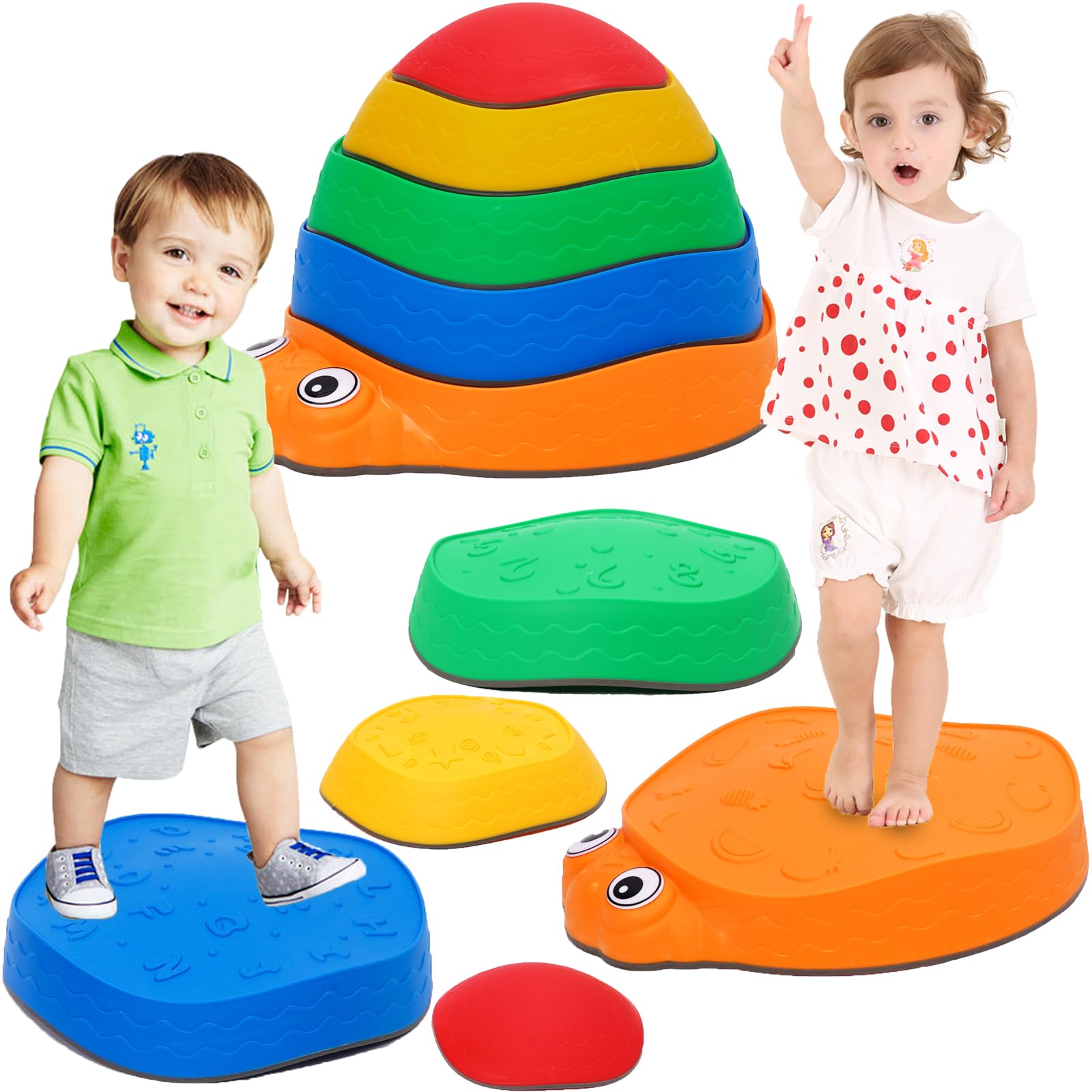 Balance Stepping Stones 5Pcs Stackable Balance Block for Kids Non-Slip Stepping Stone for Indoor Outdoor Balances Beam Game for Obstacle Course Sensory Play for Boy Girl and Toddlers