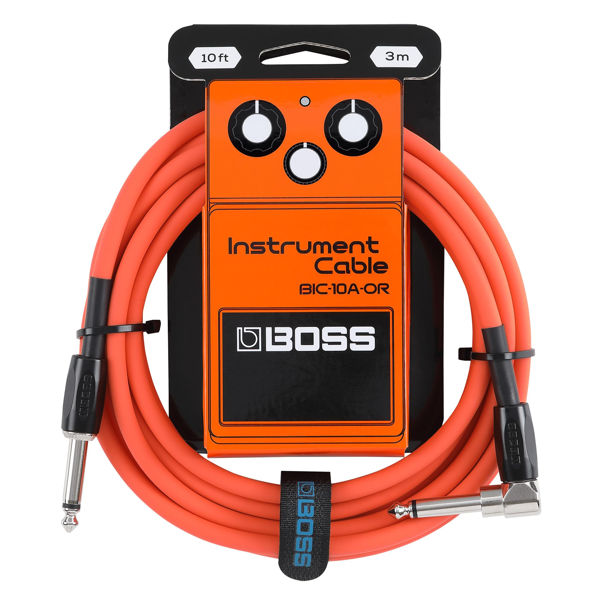 BOSS BIC-10A Series, Instrument Cable, Straight to Right-Angle ¼-Inch Connectors, 10ft./3m Length, Cables for Guitar, Bass & More, Quiet Operation & Durable, Orange