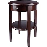 Winsome Concord Round End Table with Drawer and Shelf, for Living Room, Bedroom, Walnut