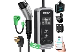 Mustop Level 1 & 2 EV Charger J1772 (40 Amp, 240 Volt, 20ft Cable),ETL Wall Connector Dual Use EV Portable NEMA 14-50 & 5-15 Wi-Fi Enabled with Holder for EV and Hybrid Vehicles