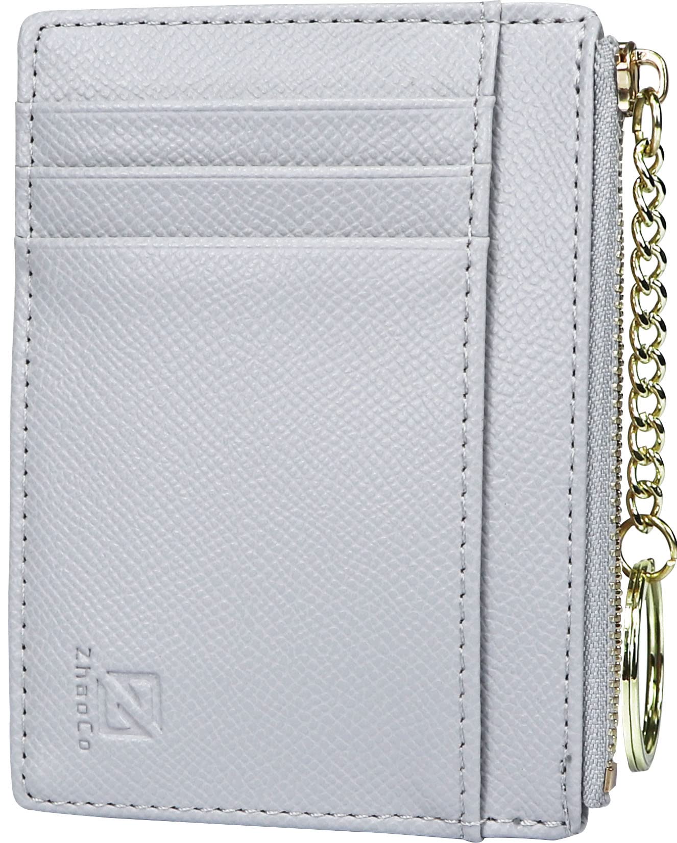 ZhaoCo Girls Wallet Purse, PU Leather Small Coin Purse 8 Card Case Holder Zipper Pouch Wallet with Key Ring for Women Ladies - Grey