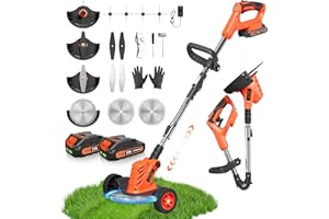 Rexley Electric Cordless Weed Wacker - Foldable Lightweight Weed Eater - 21V 2x2.0Ah Weed Eater Battery Powered, 4-in-1 Grass Trimmer/Wheel Edger/Grass Cutting line/Brush Cutter for Yard Lawns Garden