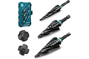 LIBRATON Four Spiral Flute Step Drill Bit, M35 Cobalt Unibit Step Drill Bit Set 1/8"-7/8", AlTiN Coated Step Bits, Four Spira