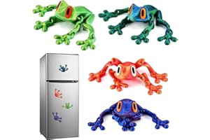 Zorivane 4Pcs 3D Printed Magnetic Frogs, Realistic Articulated Frog Fridge Magnets, Poseable Frog Refrigerator Magnets Funny 
