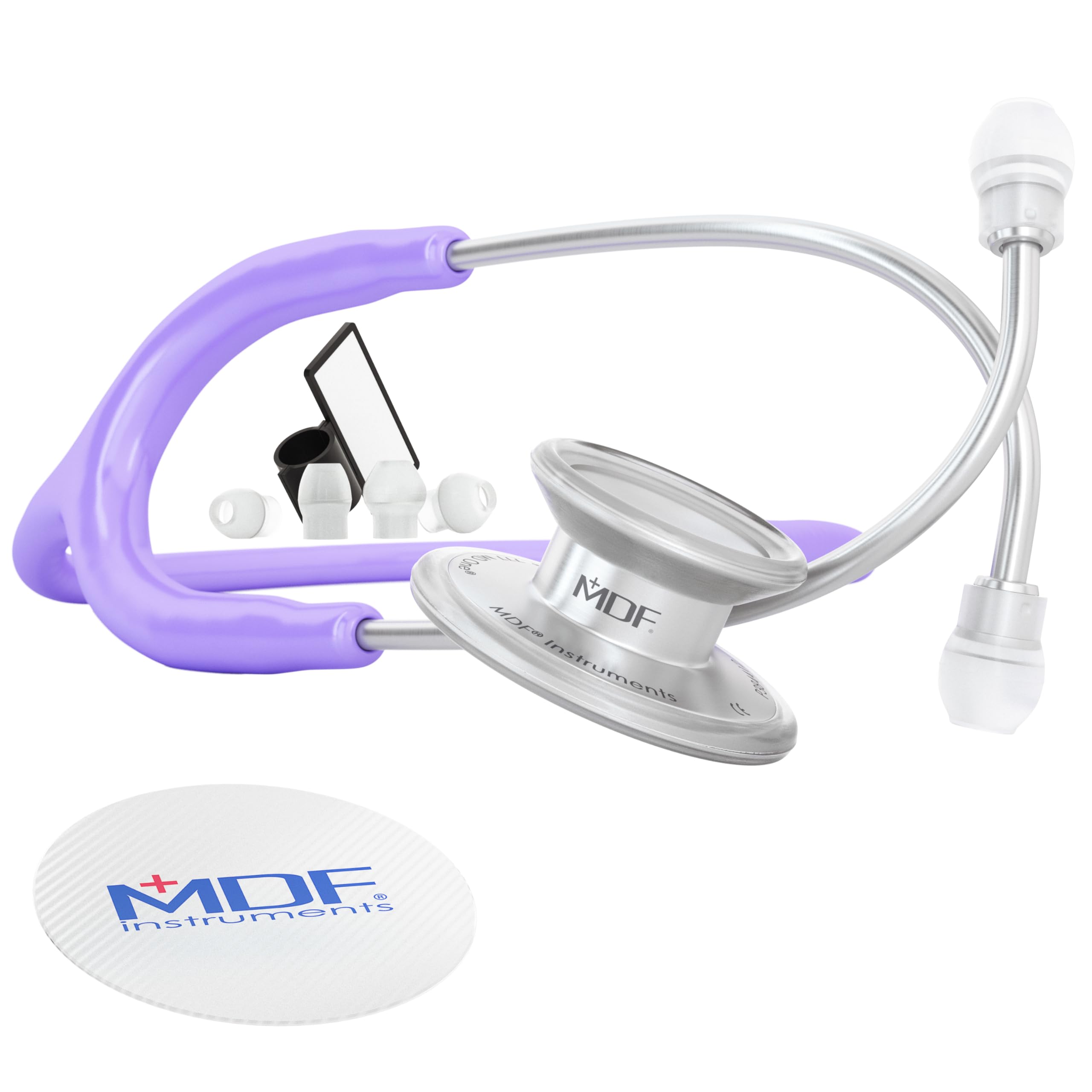 MDF Instruments, MD One Stainless Steel Premium Dual Head Stethoscope, Adult, Pastel Purple Tube, Silver Chestpieces-Headset, MDF77707 โ image 1