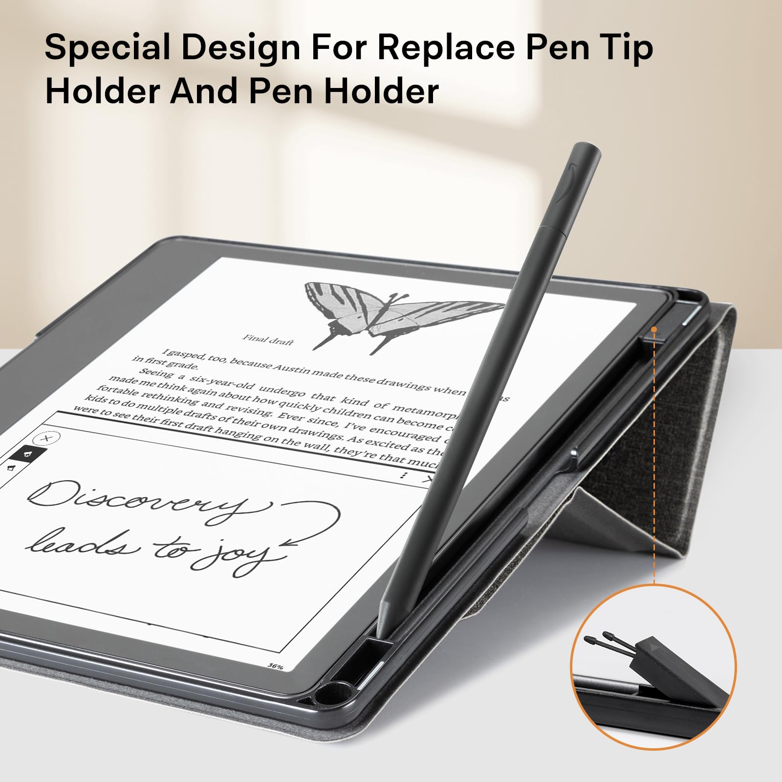CoBak Stand Case for Kindle Scribe - Premium Folio Leather Cover with Pen Holder, Auto Sleep/Wake - Compatible with 10.2 Inch Kindle Scribe (2022/2024 Release)