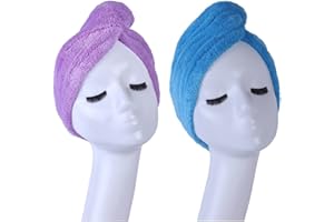 YYXR Microfiber Hair Turban Towel Wrap - Super Absorbent Drastically Reduce Hair Drying Time(2 pack puple & blue))