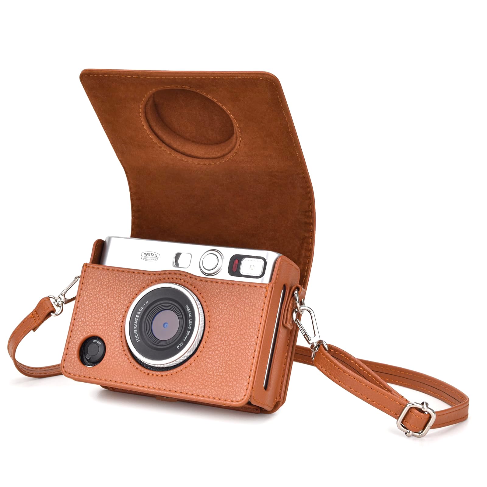 Rieibi Mini EVO Camera Case - Vintage PU Leather Protective Case for Fuji Mini EVO Instant Camera - Removable Case with Adjustable Shoulder Strap - Brown
