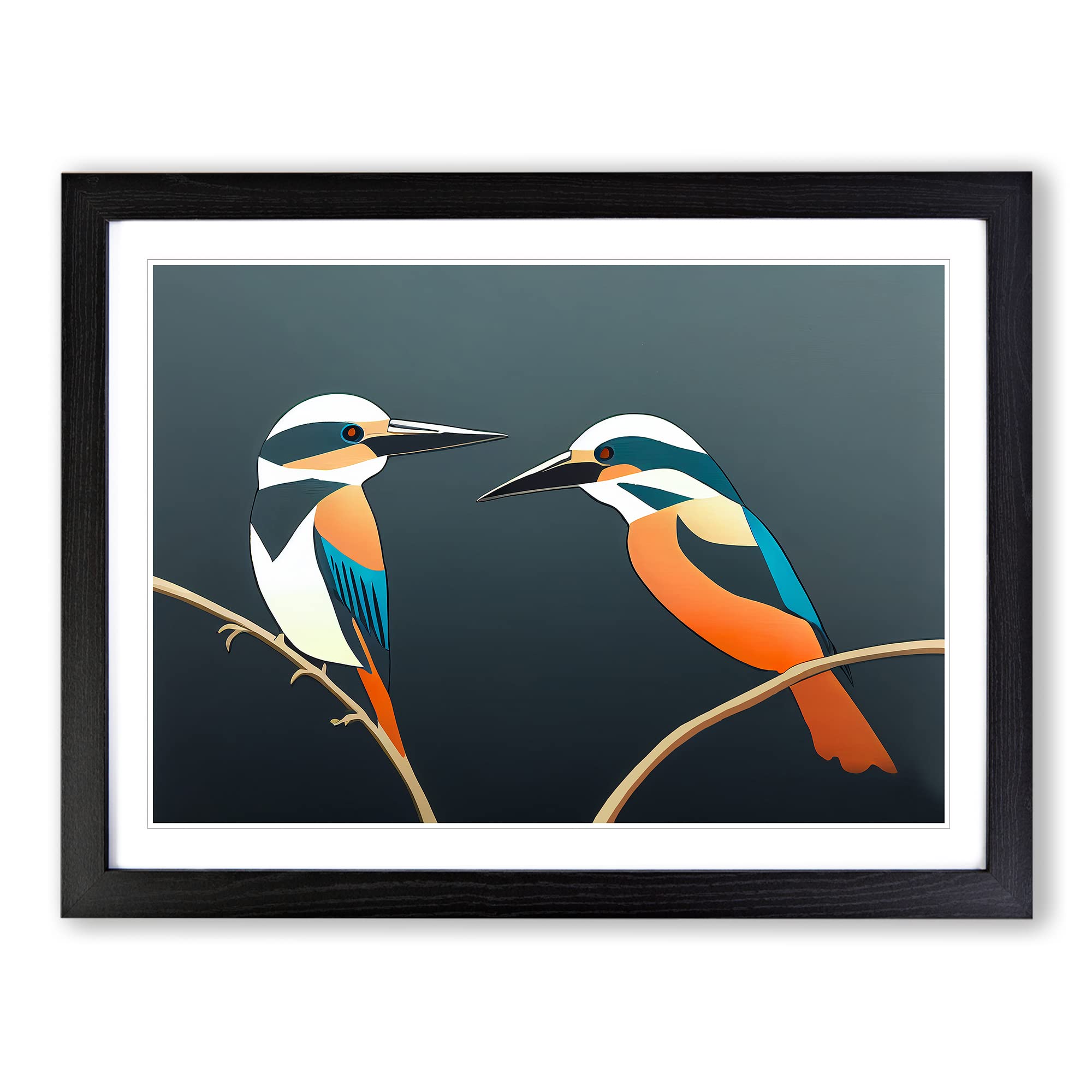 Abstract Kingfisher Birds Framed Print | A4 Black Framed Wall Art | Ready to Hang | Abstract Fantasy Picture | Living Room Bedroom Lounge Office