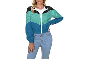 LAOARA Women’s Lightweight Windbreaker Sport Jacket Zip Up Color Block Coat Casual Long Sleeve Jogging Outerwear
