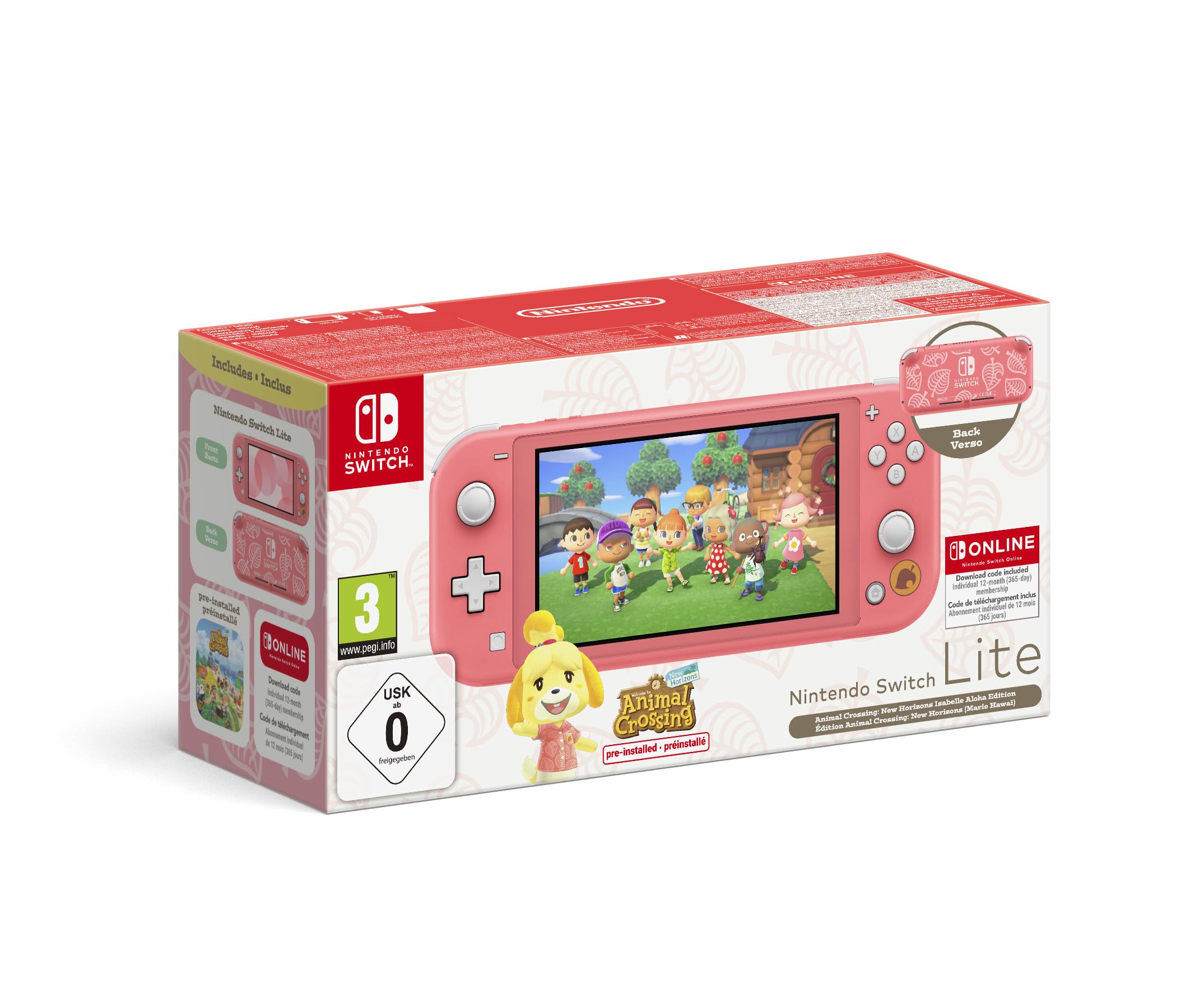 Nintendo Switch Lite Coral + Animal Crossing New Horizons + 12 Meses Online