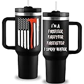 ROSTANTEN Firefighter Gifts for Men - Birthday Gifts for Fireman - 40 oz Insulated Tumbler with Handle and Straw - Fire Fighter Gift Ideas for Dad Husband Boyfriend - Firefighter Tumbler