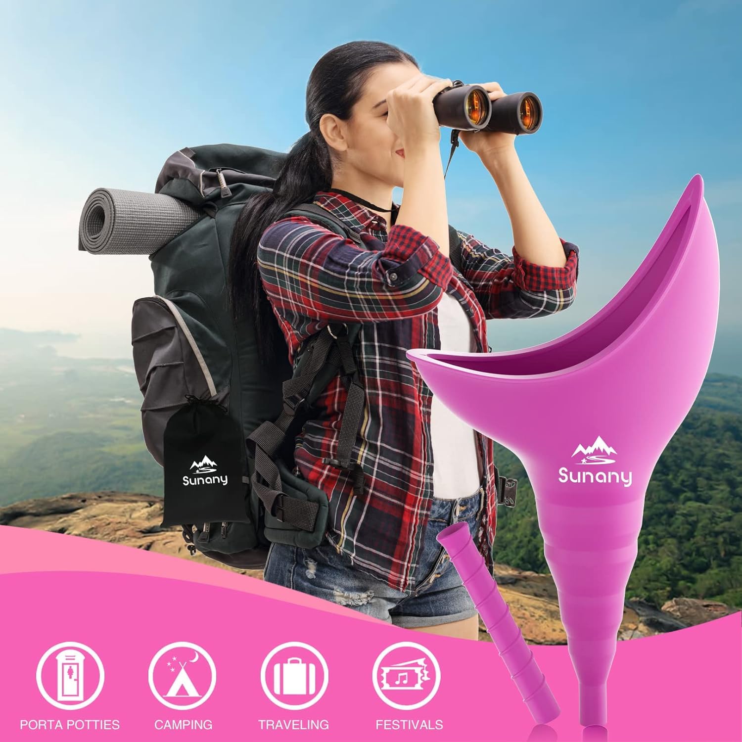 Female Urination Device, Reusable Female Urinal Silicone Women Pee Funnel Allows Women to Pee Standing Up, The Perfect Companion for Camping,Outdoor,Travel（Fuchsia）