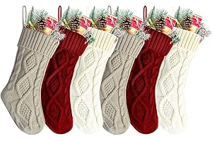 Kunyida 14 Inches Burgundy, Ivory, Khaki Knitted Christmas Stockings,6 Pack