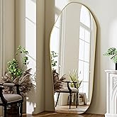 BEAUTYPEAK Full Length Dress Mirror - Floor Mirror 76"x34" Irregular Diamond Shape Aluminum Frame, Standing or Hanging Mirror for Bedroom Living Room Entryway, Gold