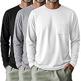August Alley 3 Pack Men's Big and Tall Long Sleeve Shirts, Crew Neck Slim Fit Pocket T Shirts Casual Basic Athletic Tops