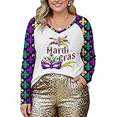 Mardi Gras Shirts for Women Plus Size Fat Tuesday Shirt Women's Carnival V-Neck Long-Sleeved Clothing