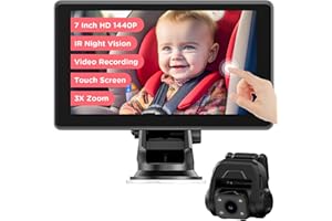 ZGZUXO Car Camera for Baby, 7'' 1440P Baby Car Camera with Full-Color Night Vision, Video Recording Function 3X Zoom in Closer, Car Baby Camera with Clear Wide View for Rear Facing Seat