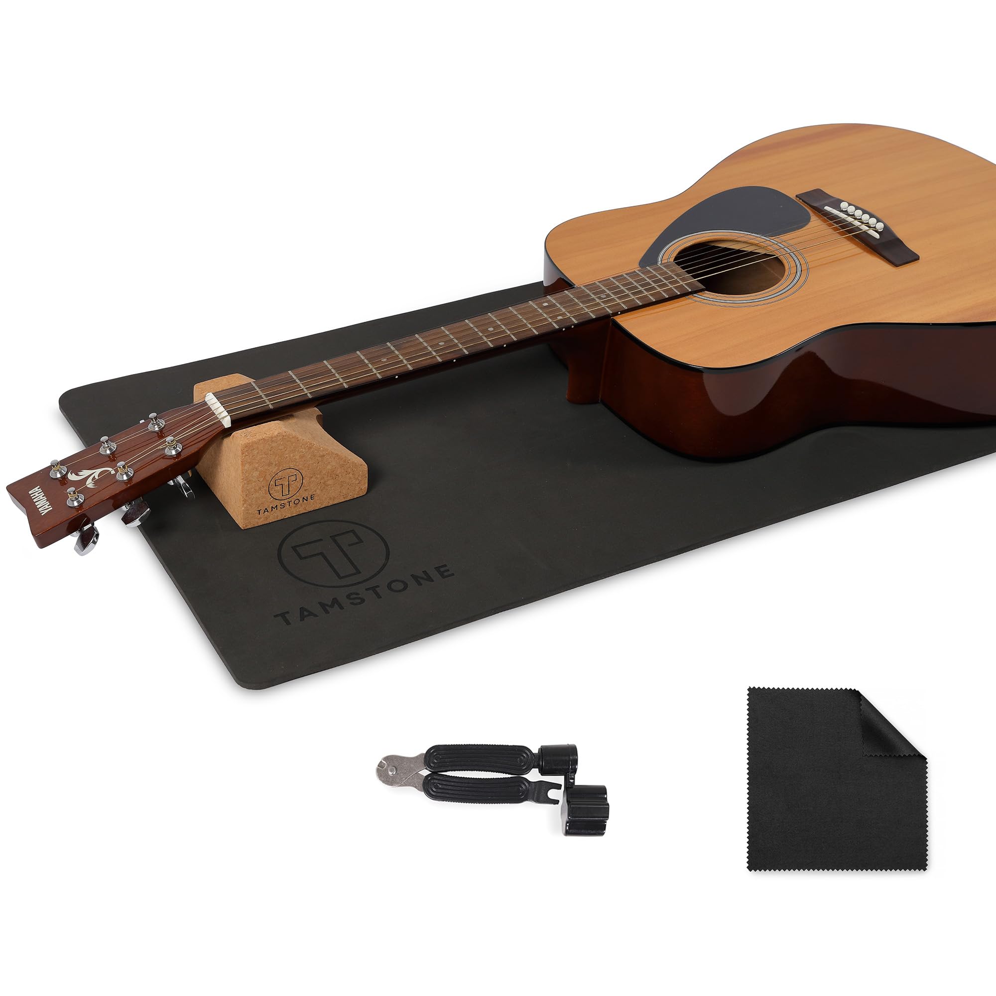 Tamstone Guitar Work Mat and Neck Rest - Guitar Maintenance Support - Repair Work and Maintenance - Bass, Acoustic, Ukulele, Banjo and Mandolin Guitars - Includes Cleaning Cloth and String Winder
