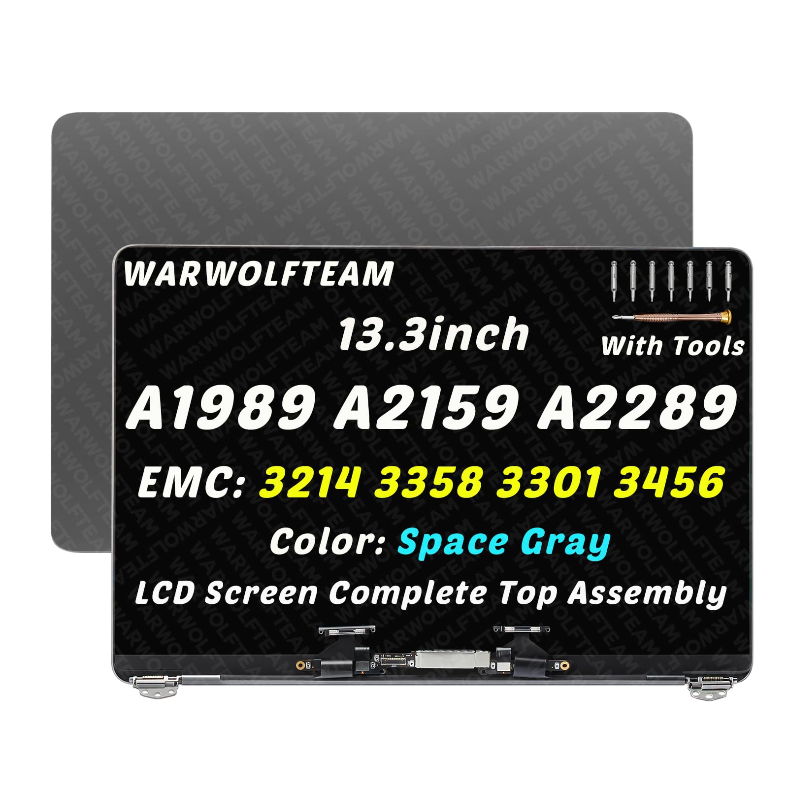 Photo 1 of WARWOLFTEAM 13.3in Screen Replacement for MacBook Pro A2159 A2289 A1989 EMC 3214 EMC 3358 EMC 3456 EMC 3301 True Tone 2018 2019 2020 Retina LCD Display Assembly Kit 661-10037 (Gray)