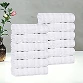 Superior Mika Smart Twist Viscose Cotton Blend Medium Weight Small Towels, for Kitchen, Bathroom, Shower, Spa, Plush, Quick Dry, Essentials, Ribbed Design, Face Towels Washcloths, Set of 12, White