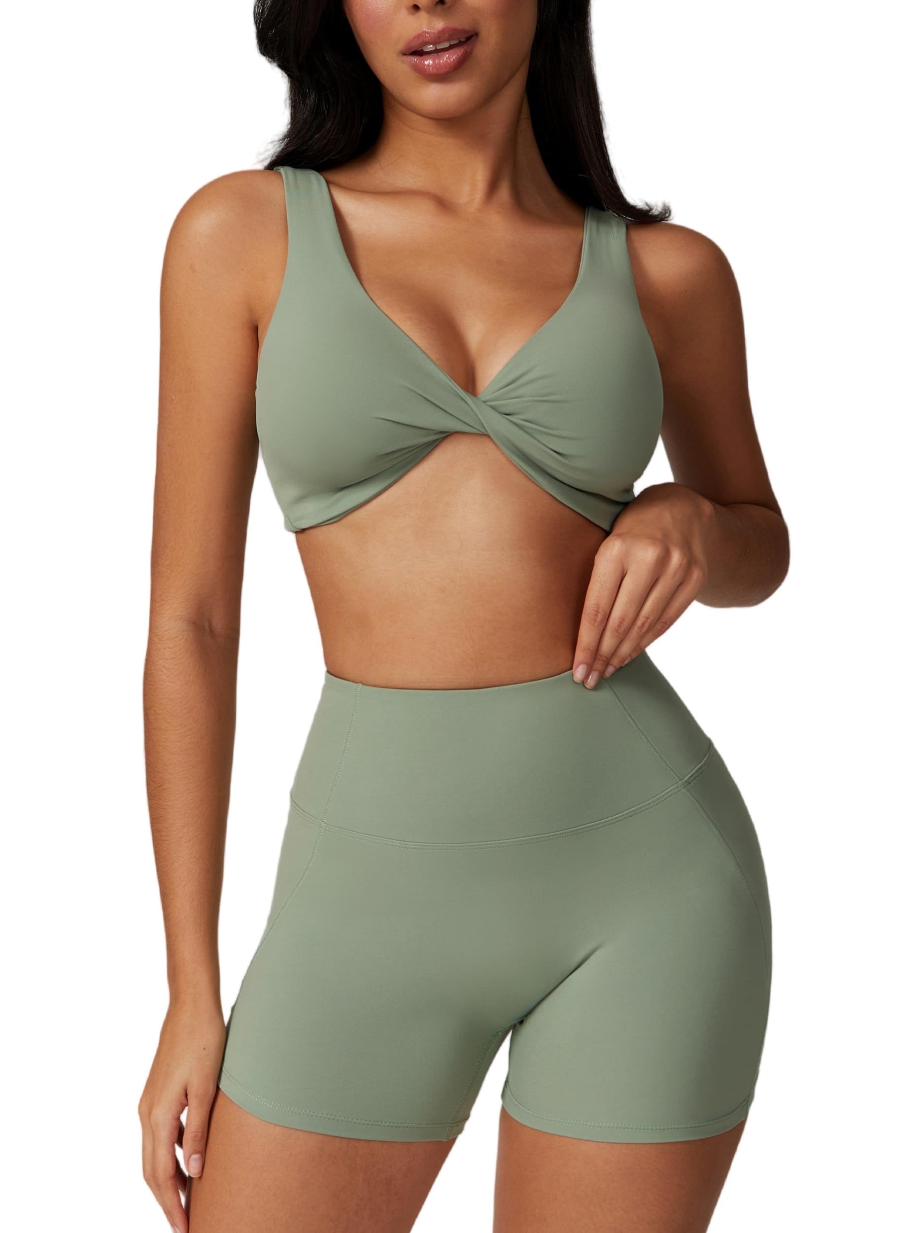 ABOCIW Workout Sets For Women 2 Piece Seamless Halter Sports Bra Scrunch Butt Impact Shorts Gym Yoga Outfits - View #4