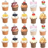 Ipotkitt 20 Pcs Mixed Color Dessert Charms - 10 Styles 3D Cupcake and Fruit Cake Imitation Food With Loops for DIY Jewelry Craft Making