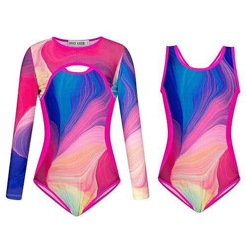 GRACE KARIN Girls Swimwear Set Crew Neck Cover-Up Sleeveless Contrast Colour Swimsuit Multicoloured 6-7 Years