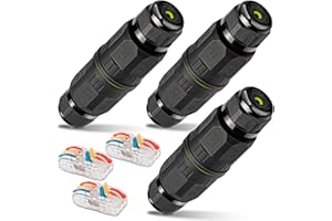 SARDVISA 3-Pack Junction Box with 3 Pin Electrical Cable Connectors, IP68 Waterproof, 4-10mm Adjustable Wire Box, Outdoor Wir