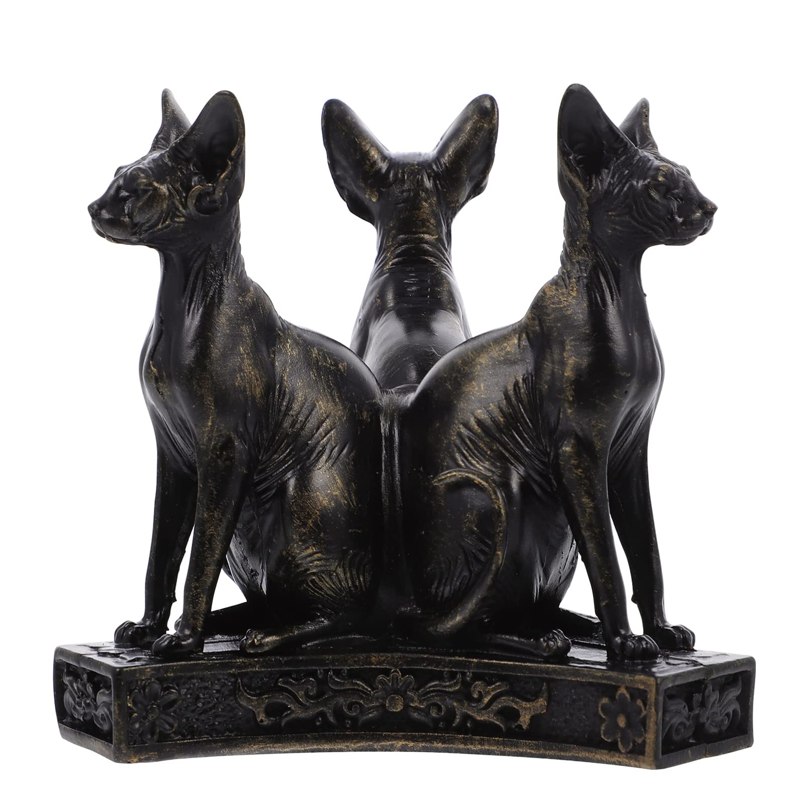 BESPORTBLE Egyptian Cat Sculpture Crystal Base Ancient Egyptian Cat Goddess Statue Sphere Display Stand Holder Rack Baseball Holder for Desktop Decor Black Sphynx Cat Figurine