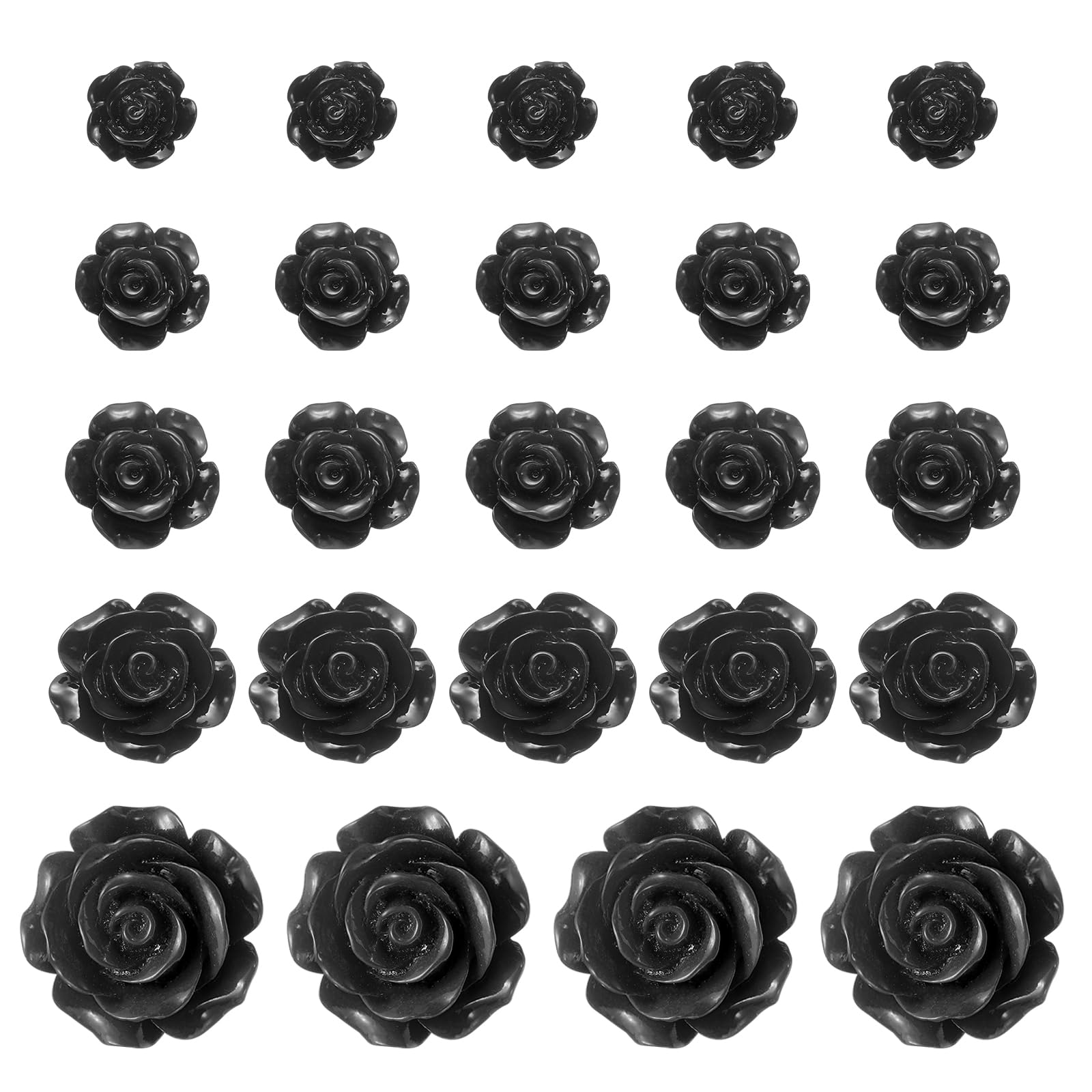 Photo 1 of uxcell 60 Pcs Black Resin Rose Flower Beads, 5 Size Flatback Flower Charm Opaque Carve Rose Beads No Hole for DIY Jewelry Making Nails Sunglasses Shoe Hair Clip Home Decor