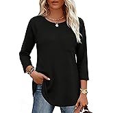 SimpleFun 3/4 Length Sleeve Womens Tops Crewneck Loose Casual Long Tunics to Wear with Leggings