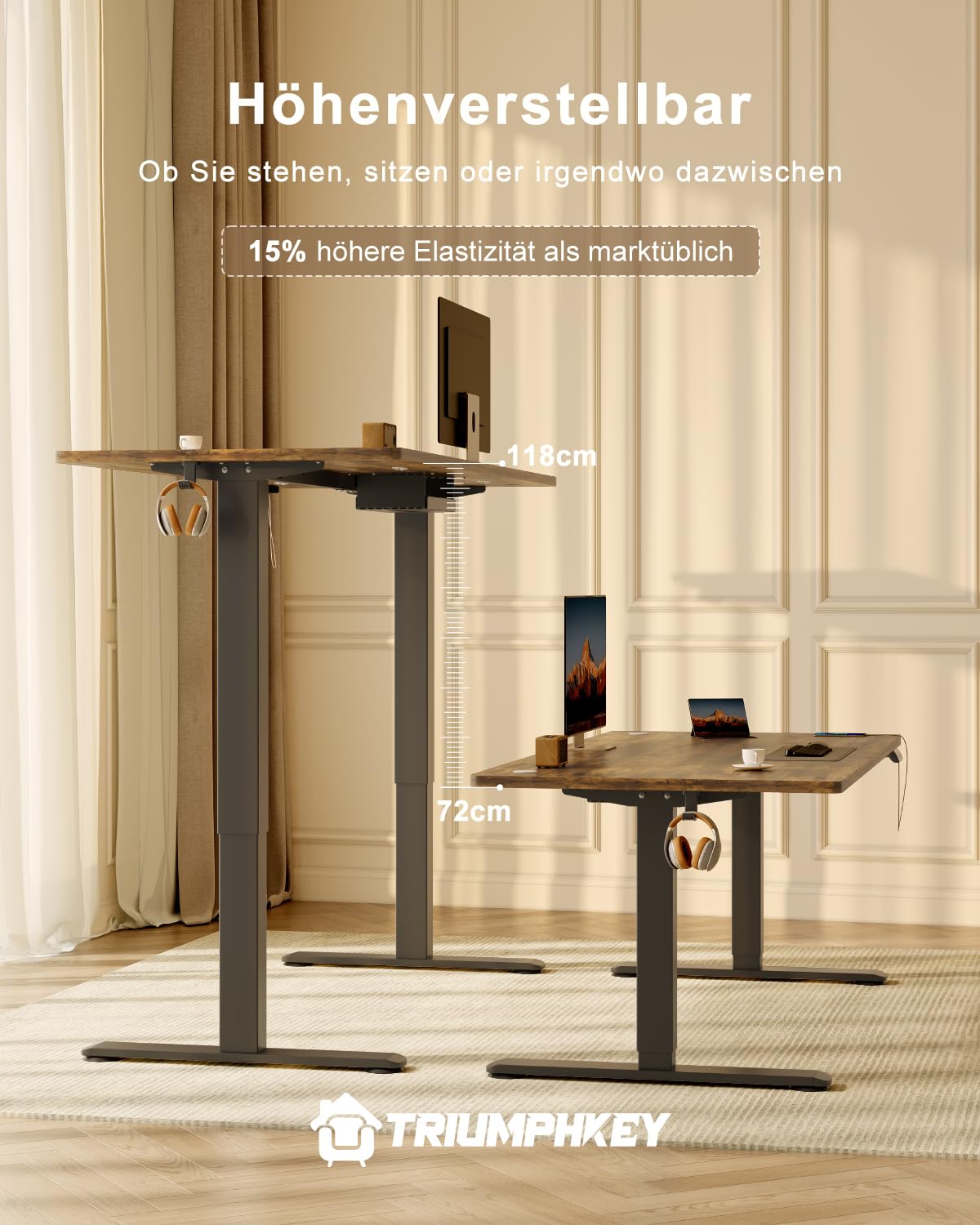 TRIUMPHKEY Höhenverstellbarer Schreibtisch 160x80 mit USB Ladeanschluss, 3 Memory-Steuerung groß Schreibtisch Höhenverstellbarer Anti-Kollision Computertisch Höhenverstellbarer Tisch 3