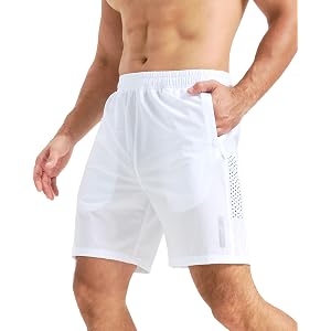Men Quick Dry Athletic Shorts Elastic Waist Sports Training Bottoms | 3 secure zip storage compartments, side air perforation