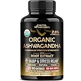 Ashwagandha Supplements 1800mg - USDA Organic Ashwagandha for Women & Men - Clinically Effective Strength for Stress Relief & Sleep - Powder & Root Extract 2.5% Withanolides - Made in USA 100 Capsules