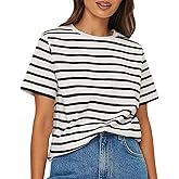 MEME XTRA Women's Short Sleeve Striped T-Shirt - Crew Neck Classic Tee, Loose Fit Casual Comfy Breton Top Black