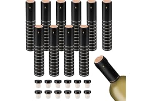 GUANENA 100 Pcs PVC Heat Shrink Capsules Seals for Cruise, 12 Pcs T-shaped Wine Cork Stoppers for Wine Bottles Sealing, Wine Bottle Corks and Shrink Caps for Wine Cellars and Home Use - Black
