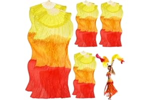 Tideme 4 Pair (Left+Right) Silk Belly Dance Fan, 1.8M Silk Fans for Dancing, Veil Belly Dancing Long Folding Fans, Length 180cm Width 90cm