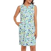Lightbare Womens UPF 50+ Casual Sundress Sleeveless Tank Dress Notch Neck Summer Floral Dresses with Pockets Loose Fit