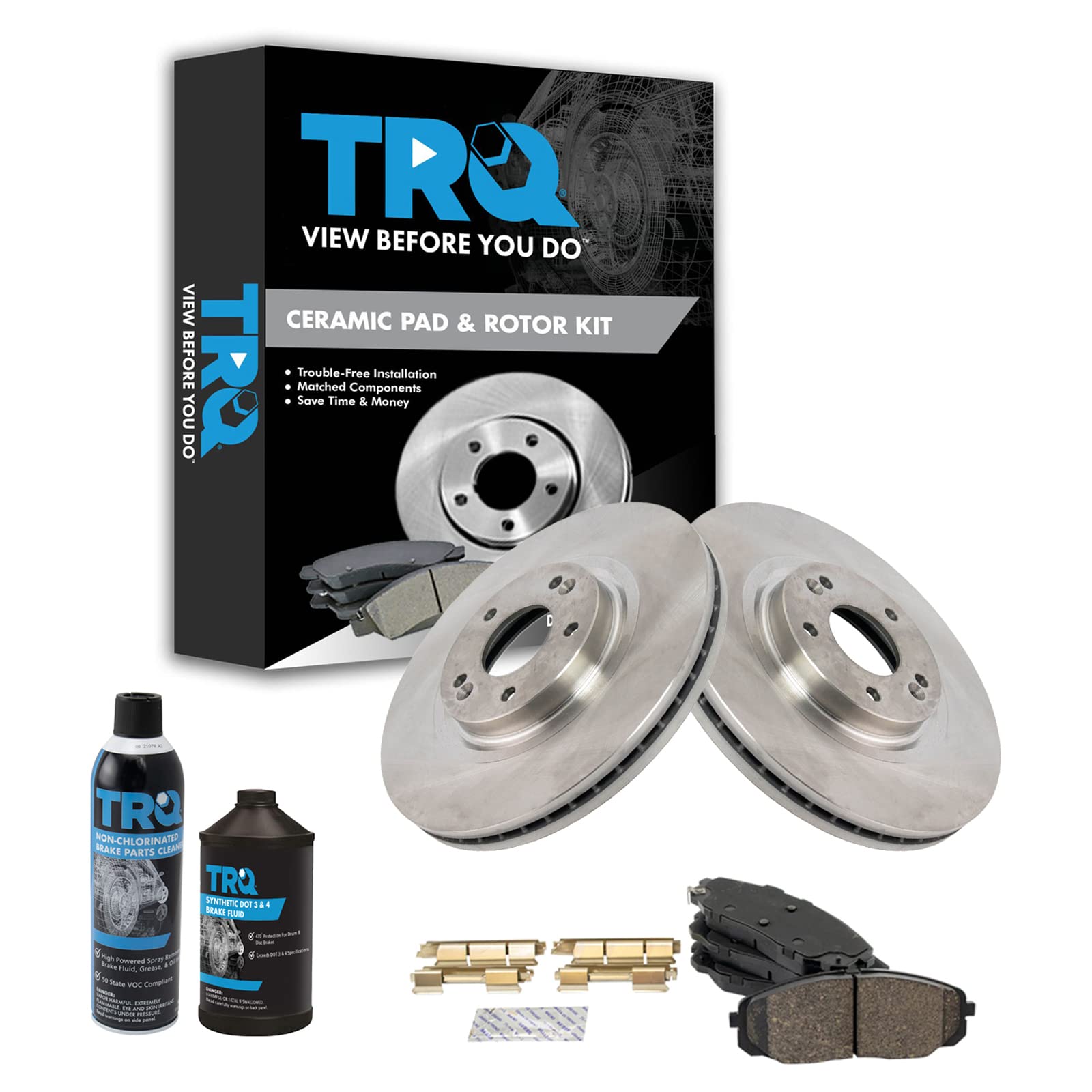 TRQ Front Brake Pad & Rotor Kit Brake Chemical Kit Brake Pads Brake Rotor Ceramic Compatible with 2015-2021 Kia Sedona Image