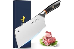 MAD SHARK Meat Cleaver, Professional 7.5 Inch Bone Chopping Butcher Knife with Heavy Duty Blade, German Military Grade Compos