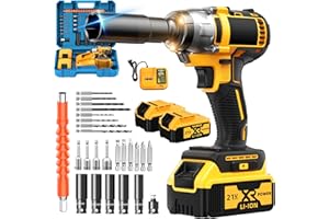 Cordless Impact Wrench: Brushless 1/2-inch, 3000 RPM Impact Gun, Includes 2 x 4.0Ah Batteries, 5 Sockets, Screwdriver, and Dr