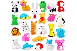 HFATMOS 24 Pcs Animal Erasers for Kids Bulk, Removable Assembly Puzzle Eraser Cute, Novelty Pencil Erasers Classroom Students Reward Prize School Art Supplies