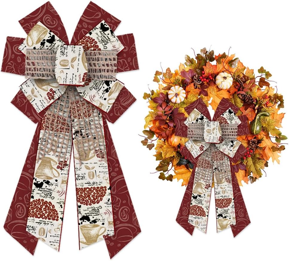 Bows & Ribbons - ALIBBON Large Fall Bows for Wreaths, Thanksgiving Wreath Bows, Coffee Bean Bows, Brown Bows for Front Door, Fall Thanksgiving Decor, Burlap Bows for Wreath Indoor Outdoor Wall Decorations