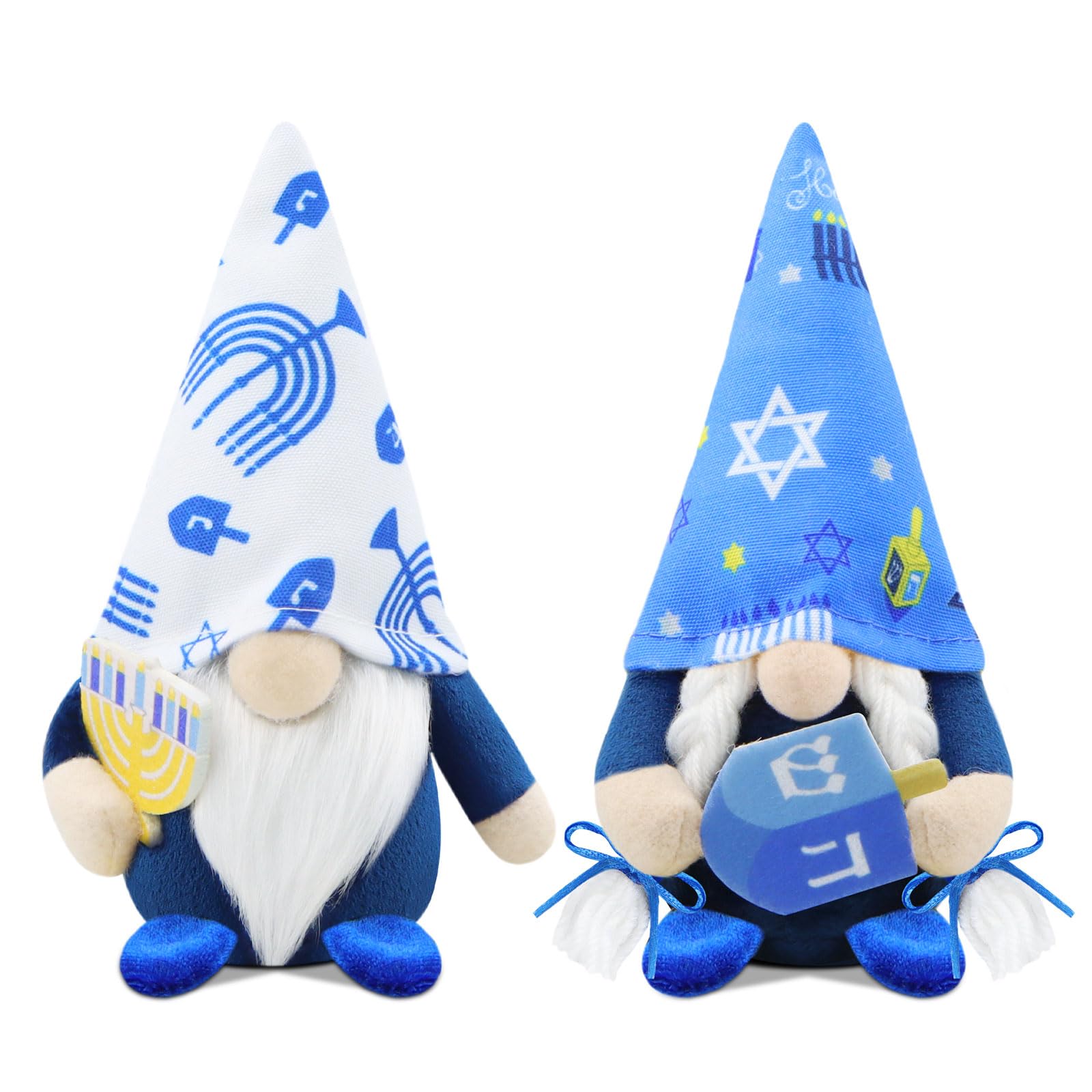 Gehydy Set of 2 Christmas Gonk Chanukah Decoration Gnome Handmade Scandinavian Tomte Xmas Decor for Home Kitchen - White & Blue
