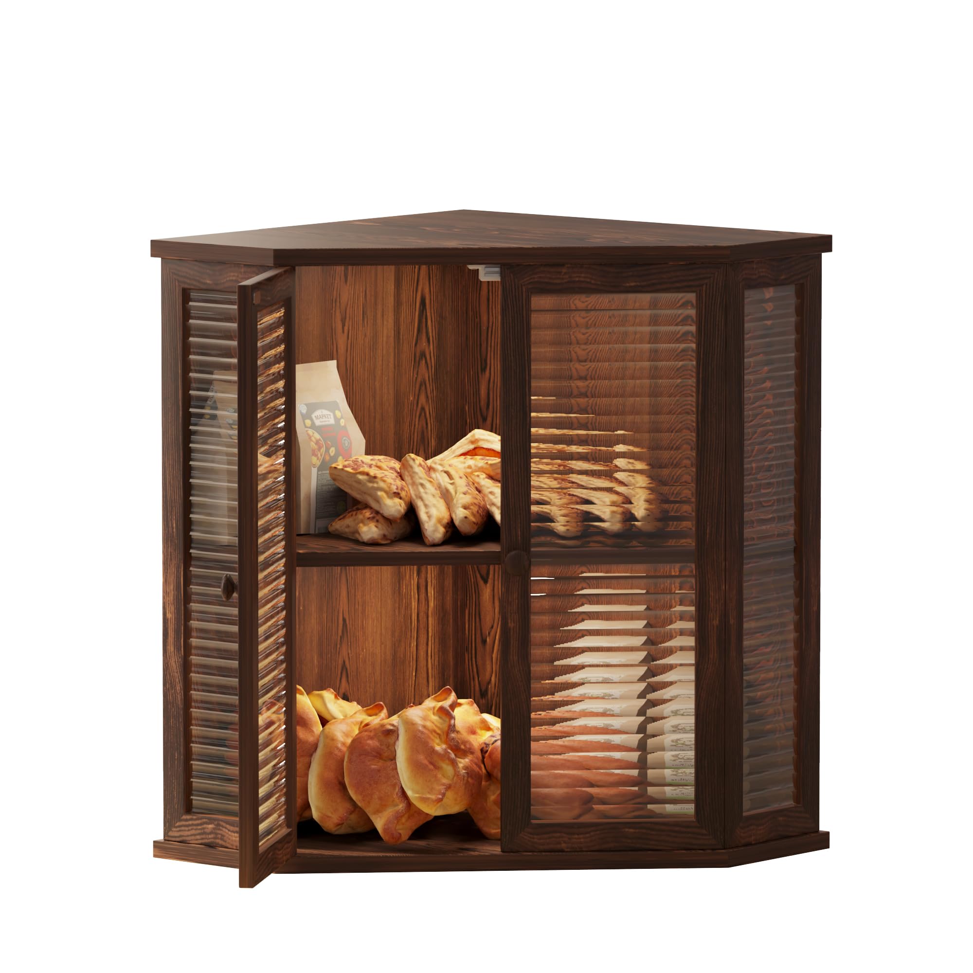 Photo 1 of ***MISSING PIECES*** 
Aycarzcy Corner bread box Bread Box for Kitchen Countertop - Corner Bread Storage Box 16.5" H, Premium Pine Wood with Glass Door, Perfect for Homemade Bread, Baguettes & Pastries (Brown)